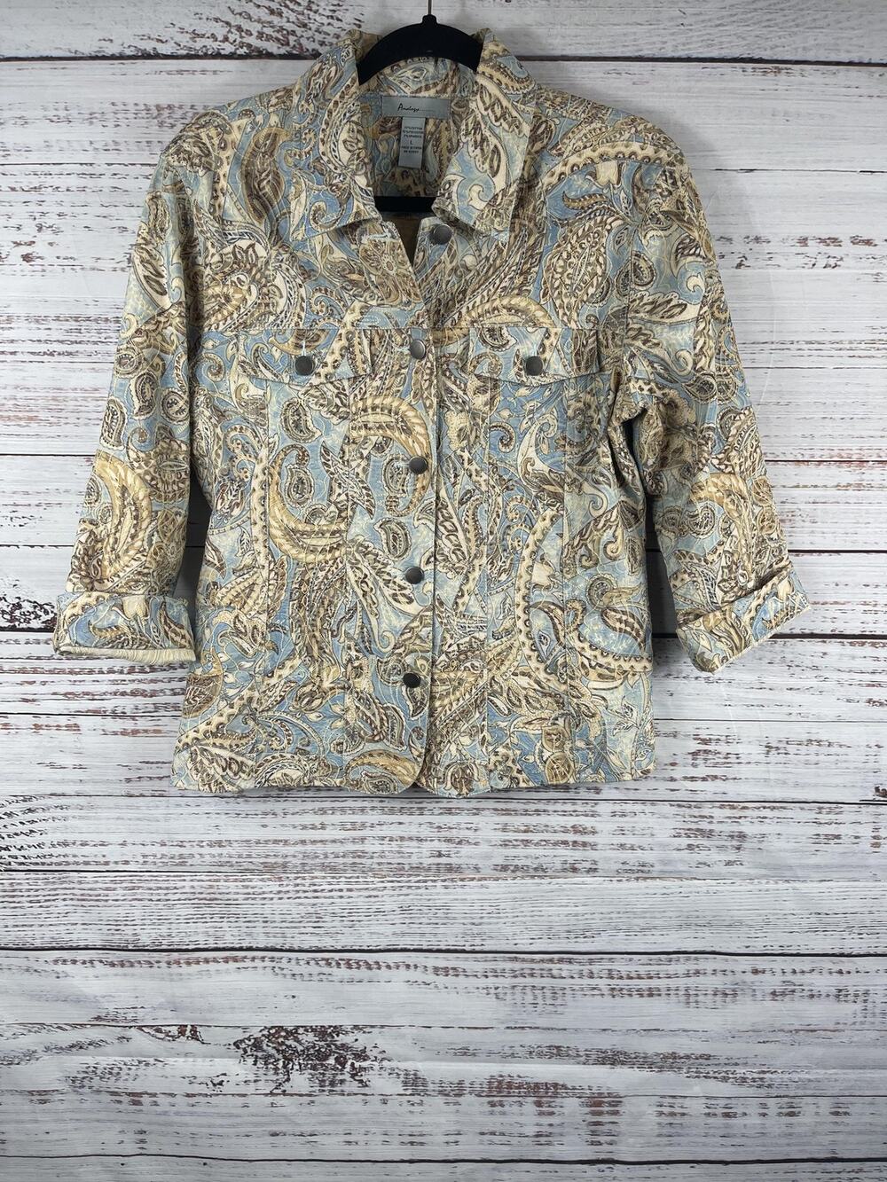Analogy Jacket Women's Large Multicolor Paisley Snap Front Collared Lined Casual